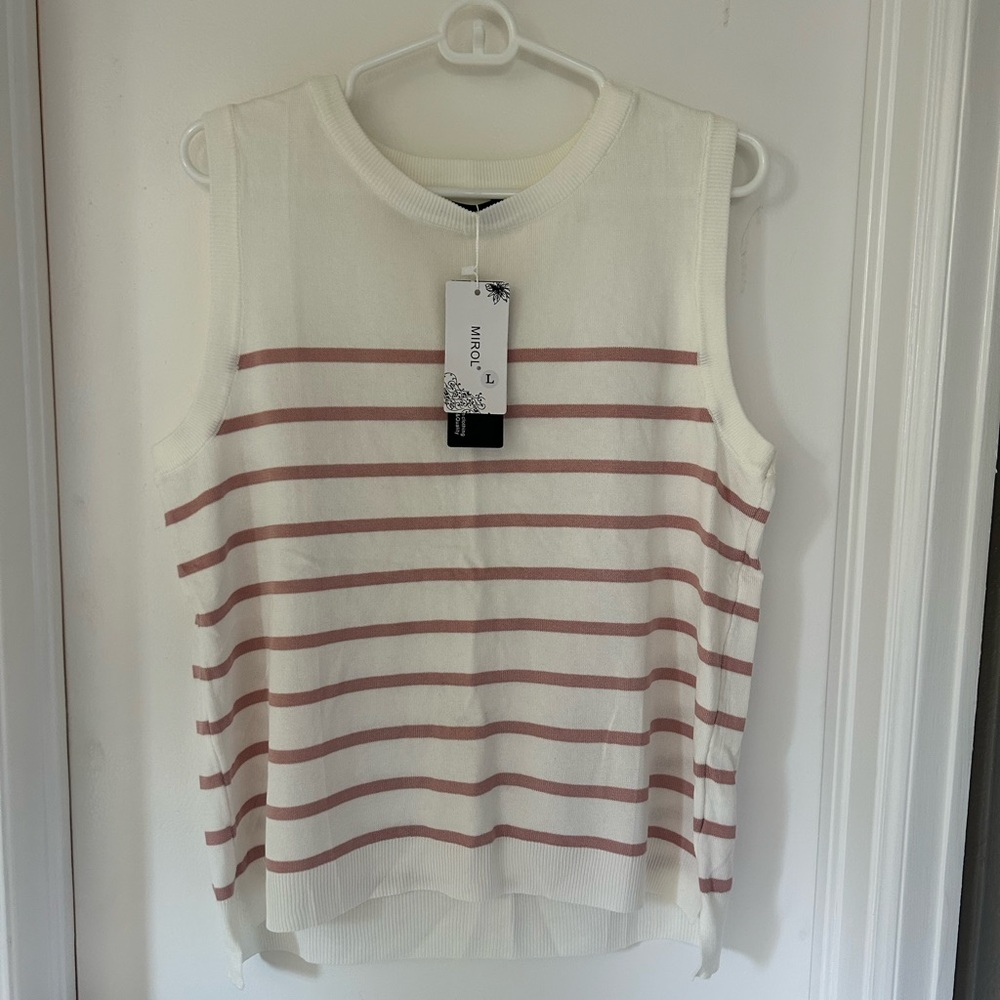 Women's Sleeveless Striped Top - White and Pink
